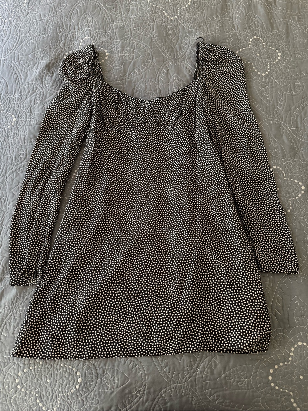 Zara Black & White Polka Dot Long Sleeve Square Neck Top